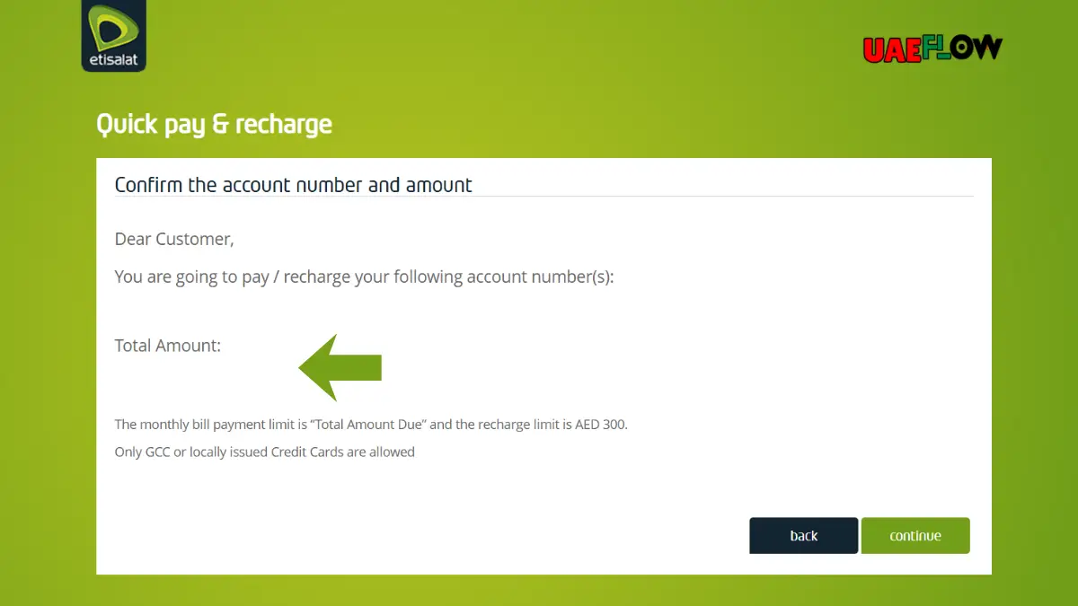 Etisalat Quick Pay Page